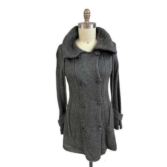 Cartise grey Mohair Blend cowl neck Long Cardigan sweater SZ L - Picture 1 of 6